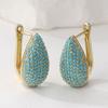 Synthetic Turquoise Inlaid Teardrop Shape Golden Plated Stud Earrings Women's Elegant Banquet Jewelry Accessories Crafts