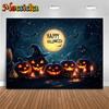 Mocsicka Happy Halloween Background For Photography Jack-O-Lanterns Party Backdrop Night Moon Bat Wizard Pumpkin Decor Photocall