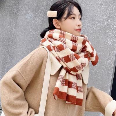 Women's Student Retro Temperament Plaid Scarf Winter Korean Style Versatile Warm Thickened Cute Neck Warmer