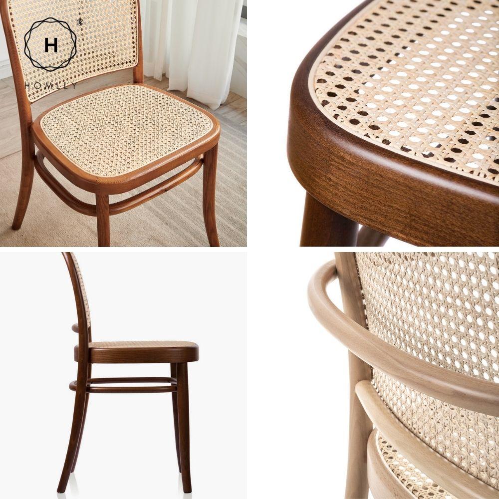 Homlly Natural Rattan Solid Wood Dining Chair
