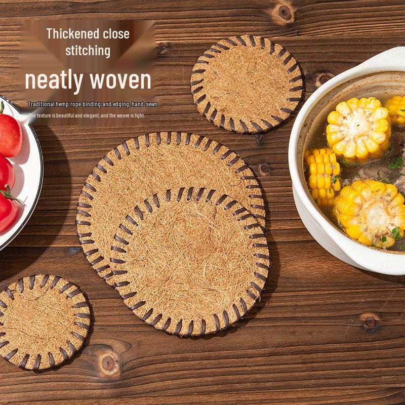 Coconut Fiber Heat-Resistant Table Mat: Anti-Scald Pad, Pot/Bowl Coaster, Plate Mat, Teapot Trivet.