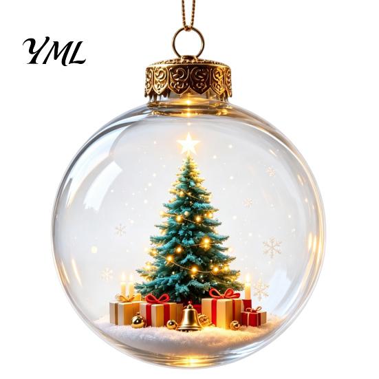 3D Holiday Character Figurines Christmas Faux Crystal Ball Hanging Ornaments with Warm LED Decorative Gift Souvenirs Lights, Luminous Tree Pendant for