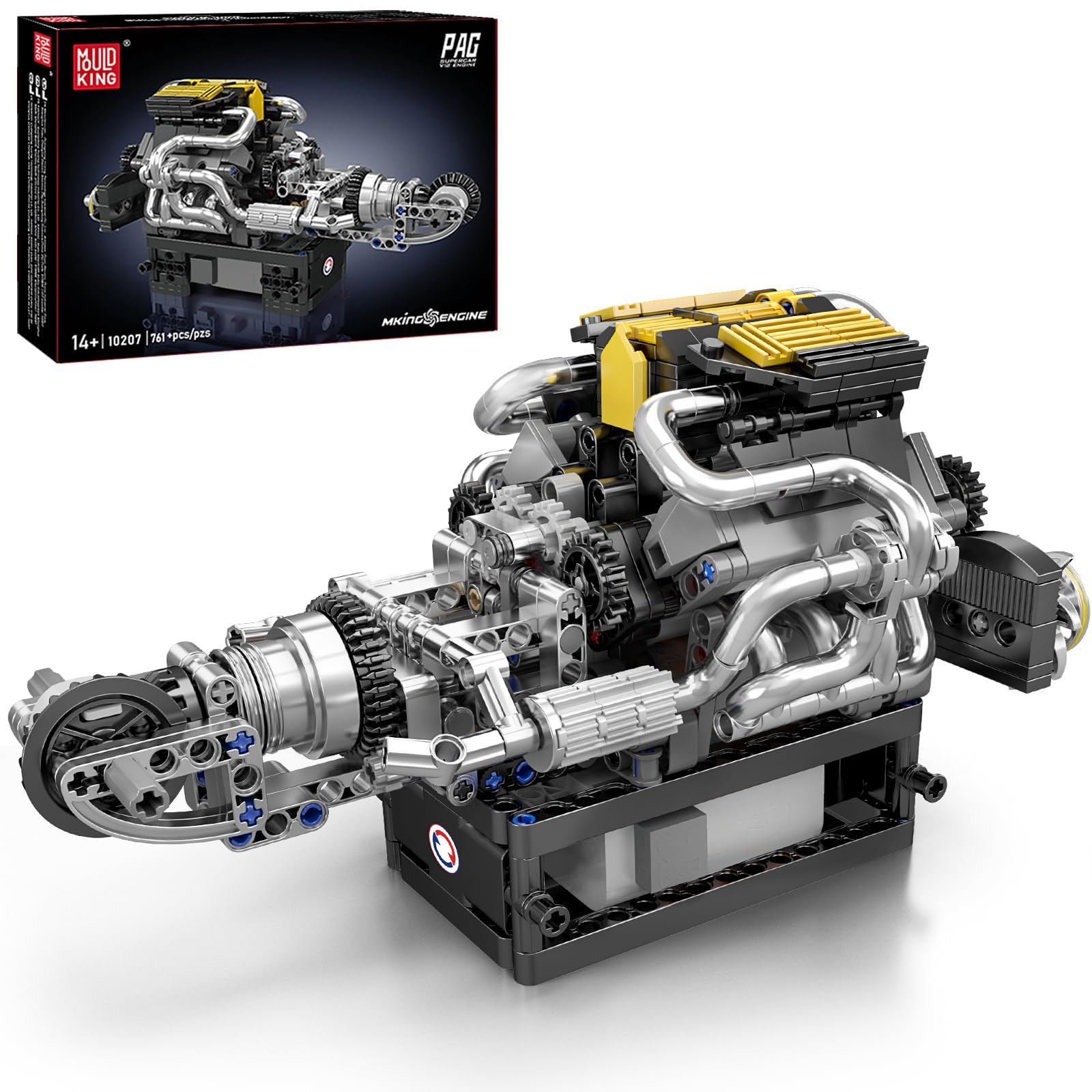 

Mould King 10207 Technik V8 Engine Model Building Kit 761 for Building Your Own Miniature Engine DIY STEM Building Block Kit Project for - Pieces, -