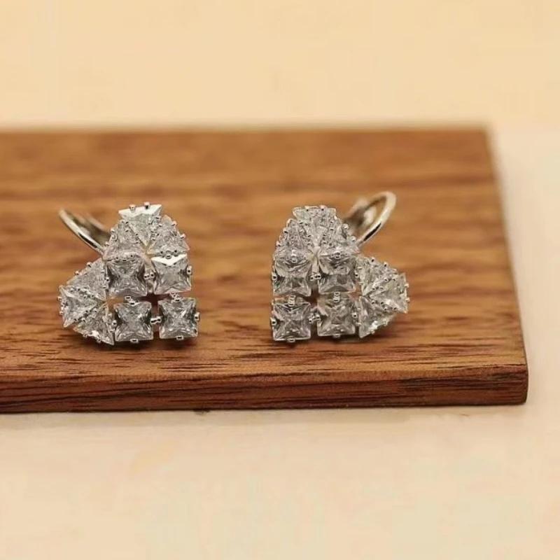 Huitan Delicate Heart Cubic Zirconia Drop Earrings Shiny Graceful Lady Party  Sparkling Wedding Bridal Ear Accessories