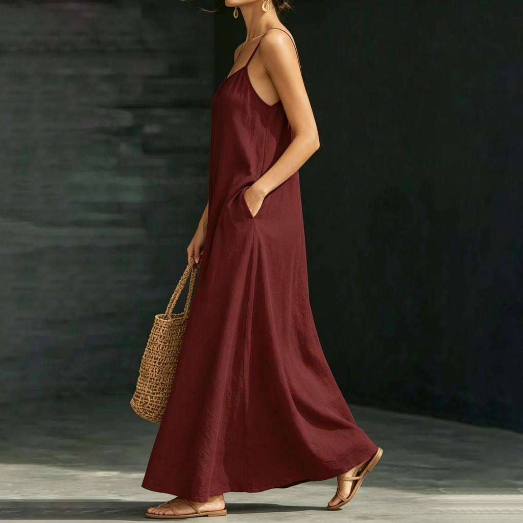 Women's Summer Fashion Sleeveless Beach Strap Loose Casual Long Vacation Dress