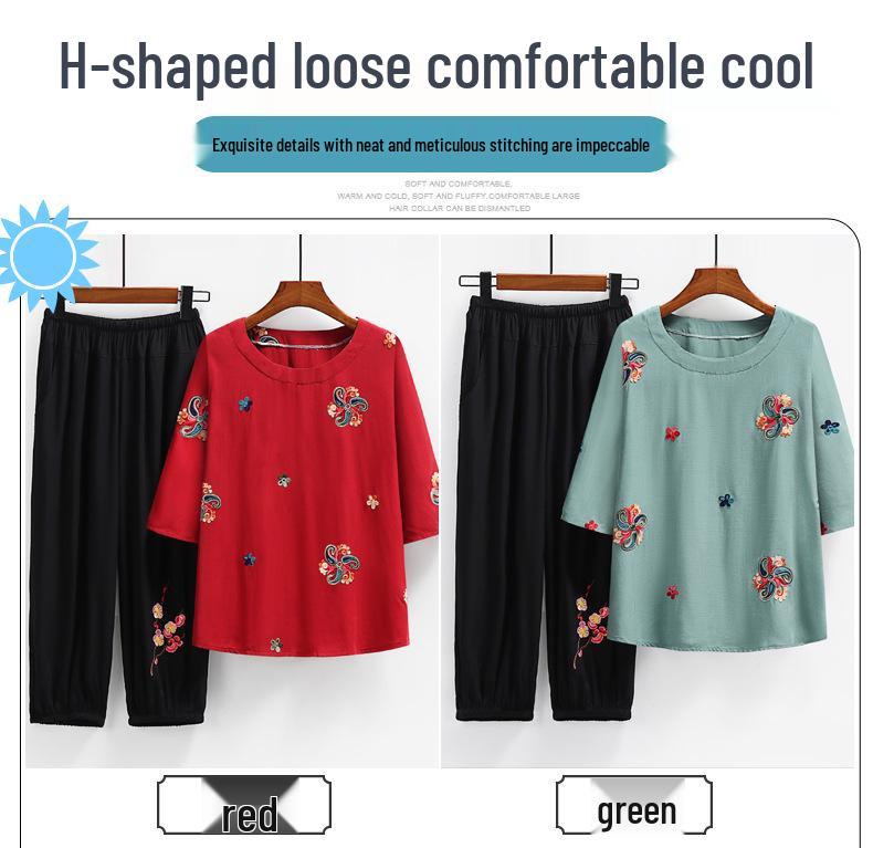 Stylish Summer Seven-Sleeve Top Set for Middle-Aged and Older Women