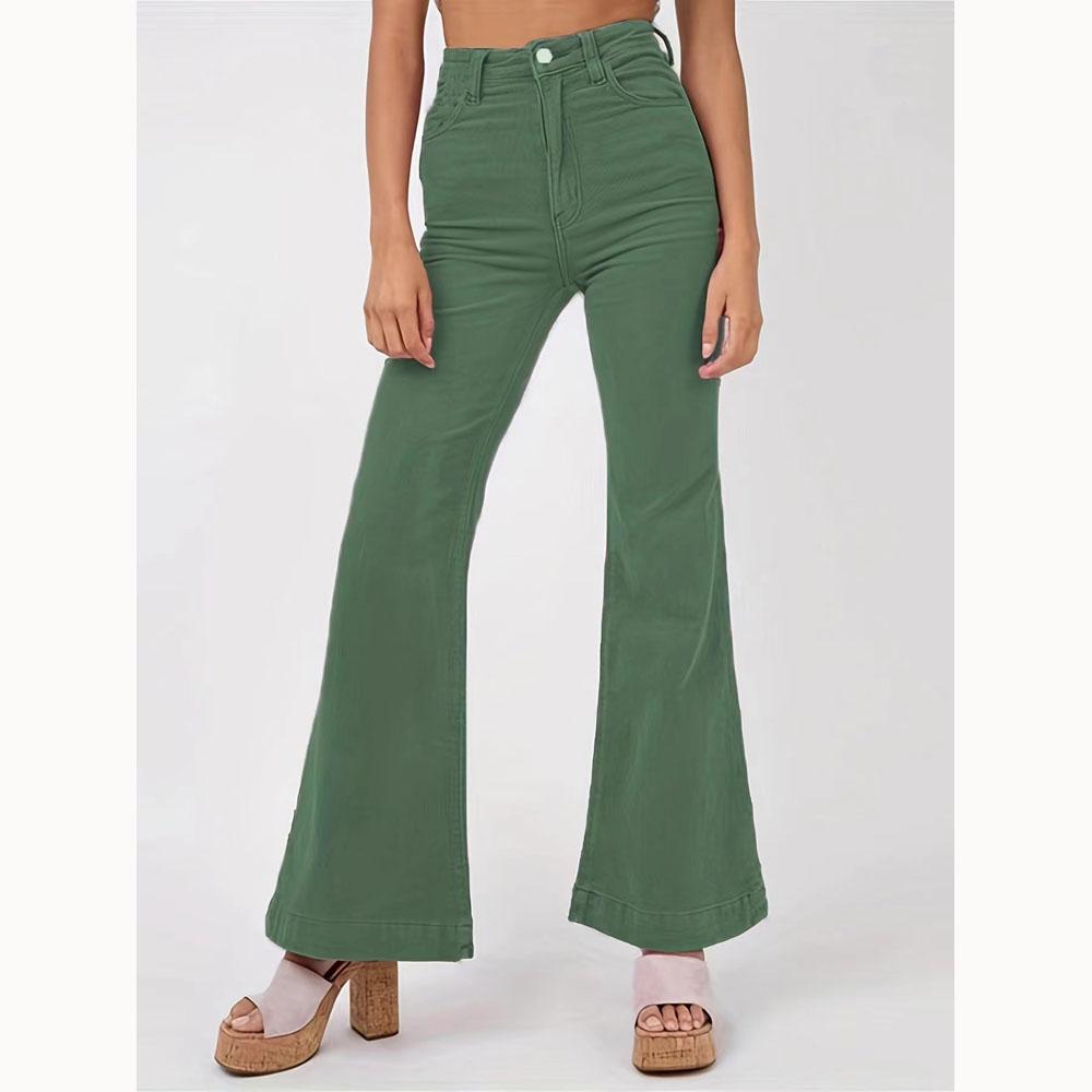 

Весенние модные вельветовые расклешенные брюки, широкие брюки, женские однотонные повседневные удобные брюки XXXL зелёный