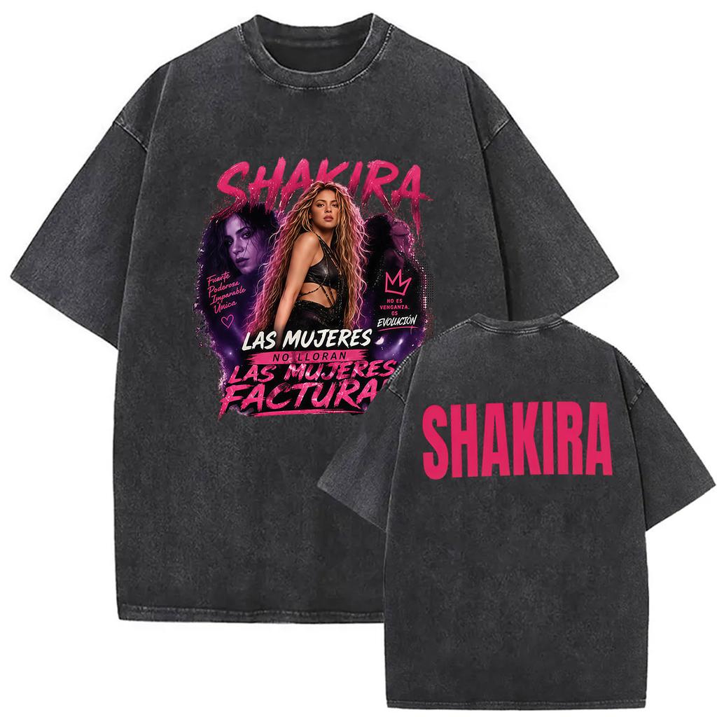 Retro Gewaschen Shakira LMYNL Welttournee 2026 T-Shirts Las Mujeres Ya No Lloran Doppelseitiger Druck T-Shirt Herren Damen Oversized T-Shirts