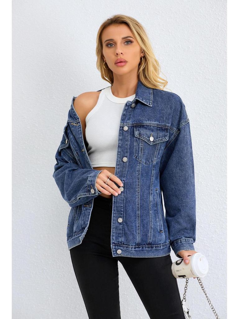 Fashionable Women's Oversized Loose Denim Trucker Jacket