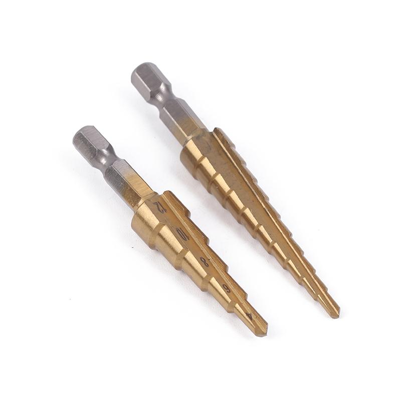3Pcs Hss Titanium-Coated Spiral Groove Step Drill Bit 3-12 4-12 4-20 Power Tool Step Drill Bits Set Metal Multi-Hole Taper Drill