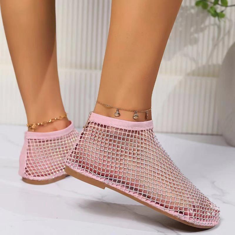 Large size summer new flat shoes round head sandals hollow diamond short boots summer sexy
