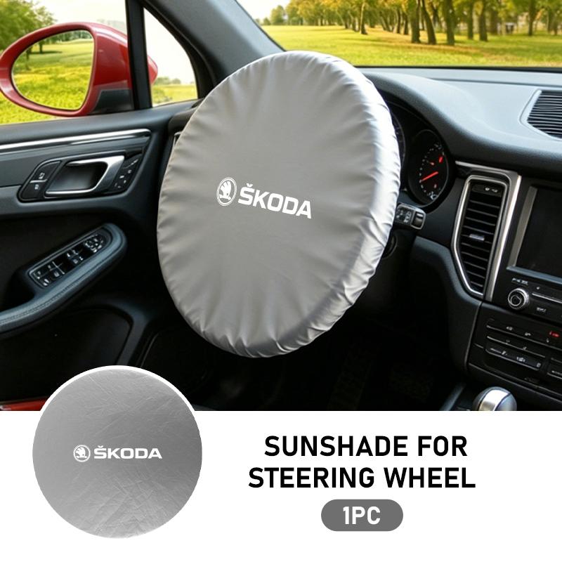 AAFO1 Car Steering Wheel Sunshade Silver Coated Cloth Insulation Protector Accessories For Skoda VRS Superb Yeti Octavia Enyaq Rapid