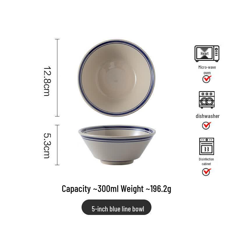Retro Blue Rim Ceramic Serving Bowl