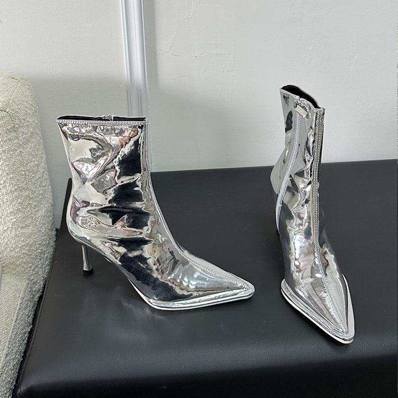 Moda Moda Szpiczasty Nosek Damskie Kostkę Nowoczesne Buty Damskie Cienkie Obcasy Buty Seksowne Panie Krótkie Buty Zamki Buty Szpilki