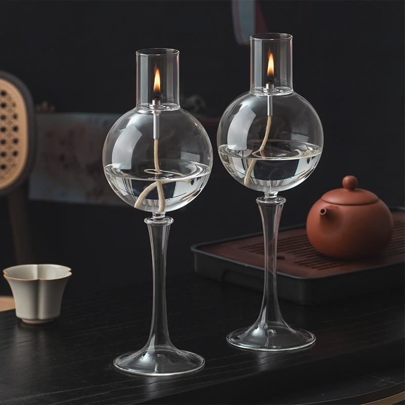 Round Balles Transparent Glass Candle Holder Smokeless Oil Lamp Candlestick Wedding Decor Romantic Candlelight Dinner Ornaments