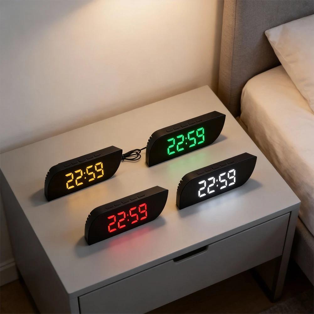 LED Digital Alarm Clock Mirror Time Temperature Dual Display Adjustable Brightness Plastic Clock Home Decoration Tools