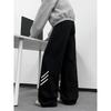 Black American Sweatpants Men's and Women's Autumn and Winter Retro Striped Sweatpants Trendy Brand Vibe Straight Scimitar Pants