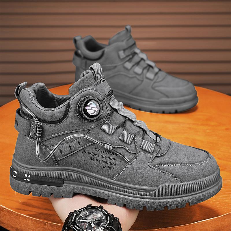 Men's Boots Rotating Button Boots New Outdoor High Top Shoes Wear-Resistant Hiking Boot Platform Work Men Ankle Boots Botas
