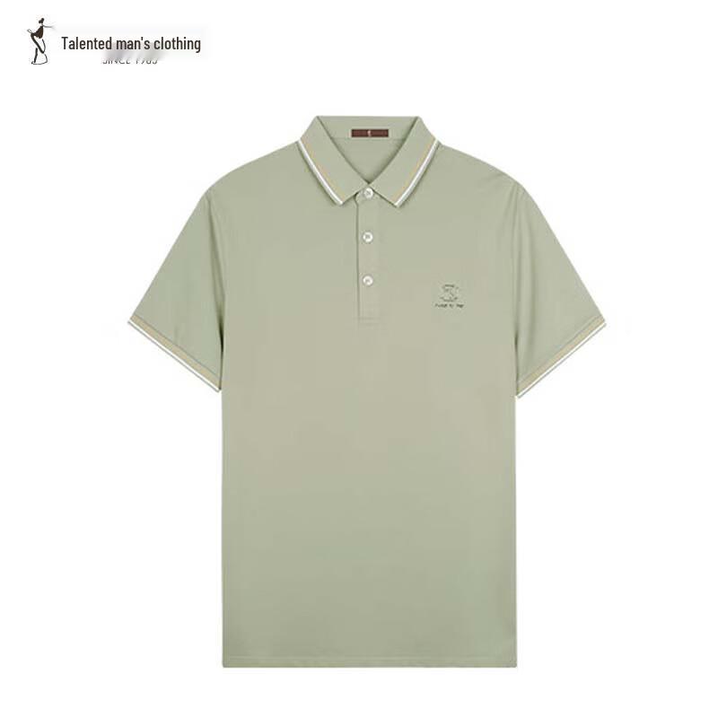 TRIES Men's Color-Block Lapel Short Sleeve Polo Shirt