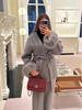2025 A/W Women's French Tweed Short Coat with Fur Cuffs, V-neck, and Tie-waist - Solid Color.