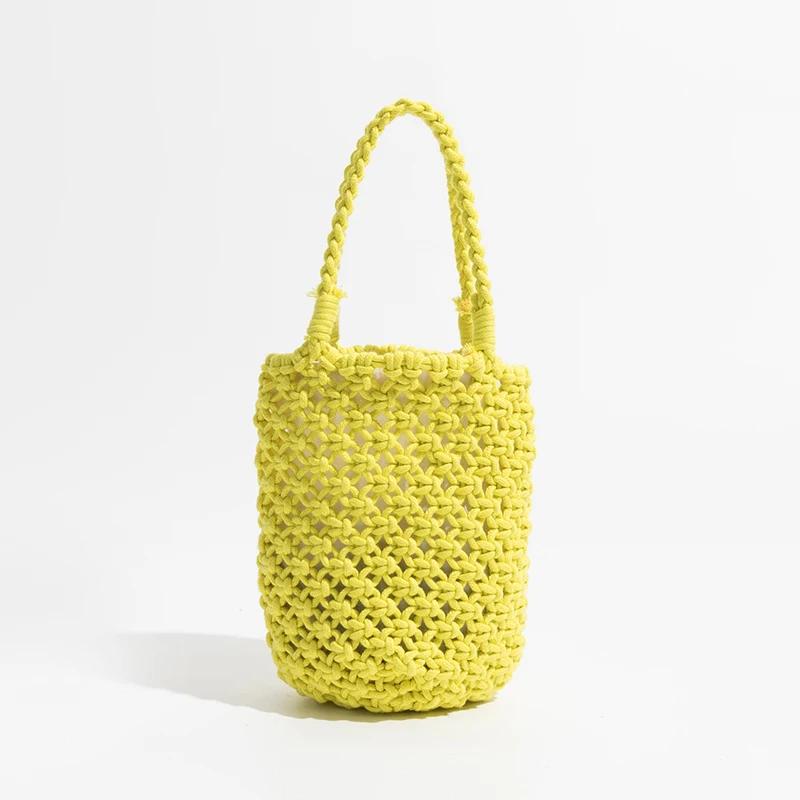 

Summer Female Beach Tote Buckets Bag Simple Solid Cotton Crochet Mesh Travel Handbag Korean Fish Net Phone Purse