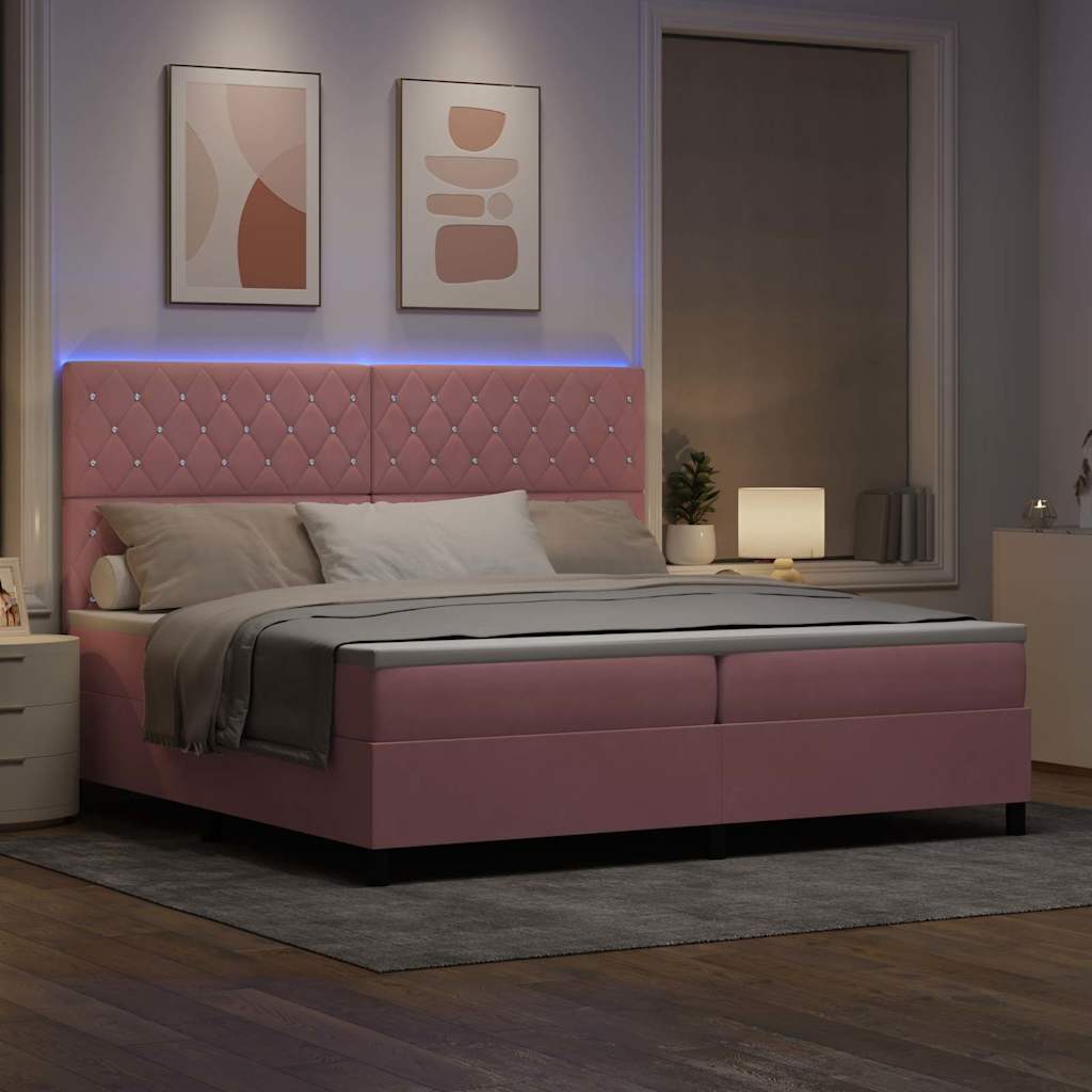 LED Box Spring Bed with Mattress Pink 200 X 200 Cm Velvet