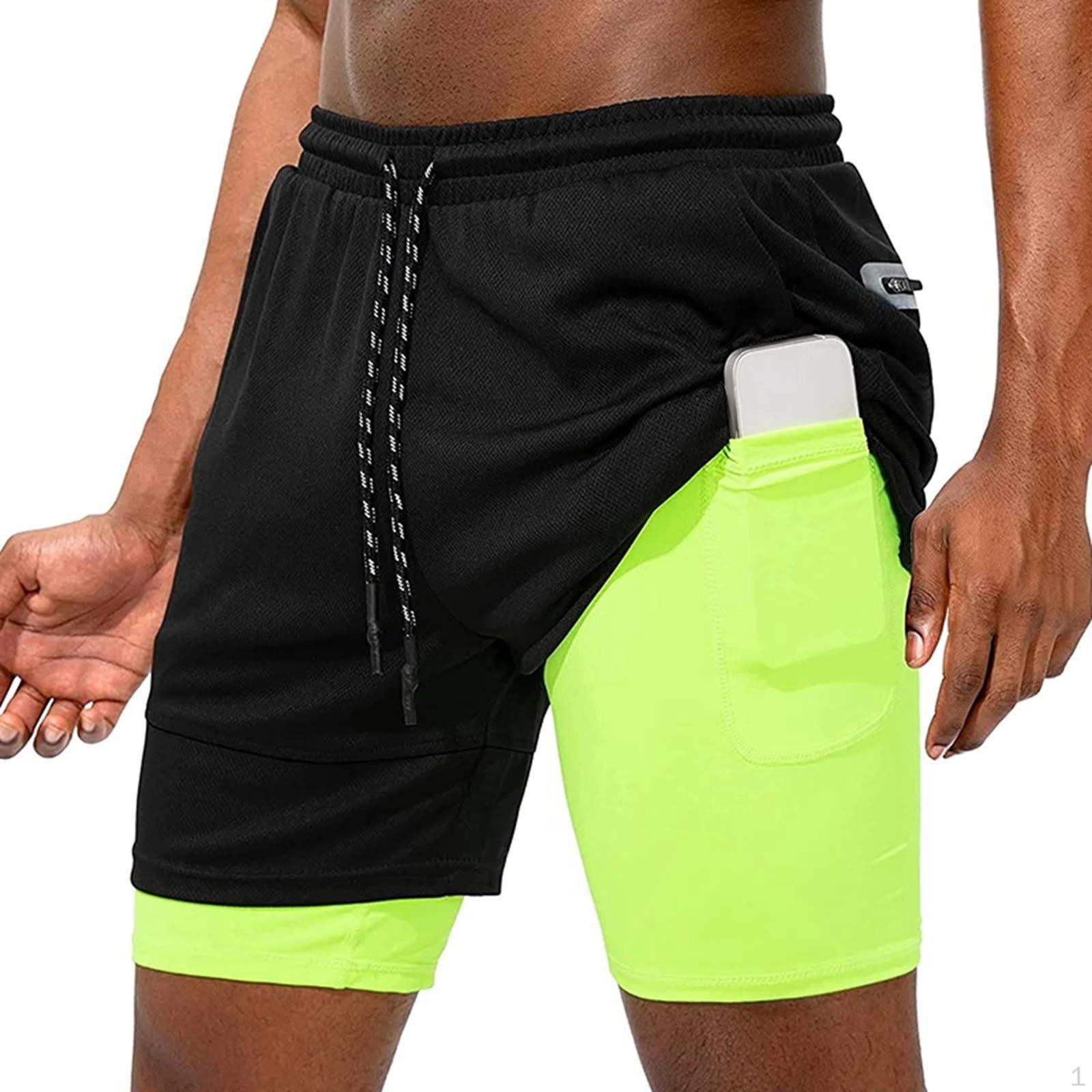 

2 in 1 Workout Running Shorts Training with Liner Pockets Black_XL