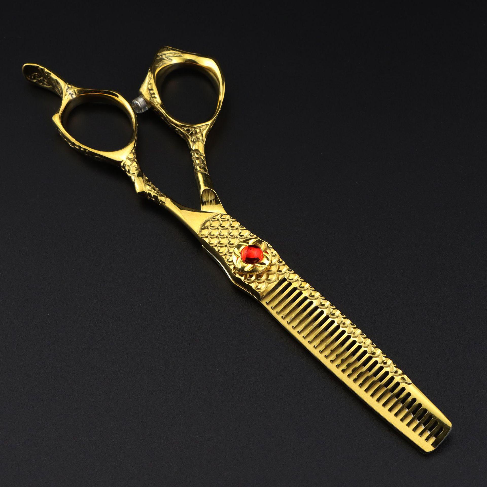 6.0 Gold Small Dragon Handle CNC Blade Hairdressing & Barber Scissors – Straight & Thinning Scissors.