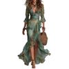 2026 Europa, Amerika, bedrucktes V-Ausschnitt-Langarmkleid Urlaubs-elegant unregelmäßiges Blumenkleid