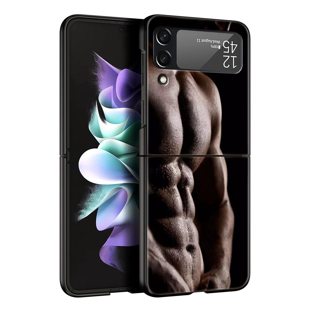 Hard PC Phone Case For Samsung Galaxy Z Flip 7 6 5 4 Black Cover For Galaxy Z Flip 3 Foldable Shockproof Male Abdominal Muscle