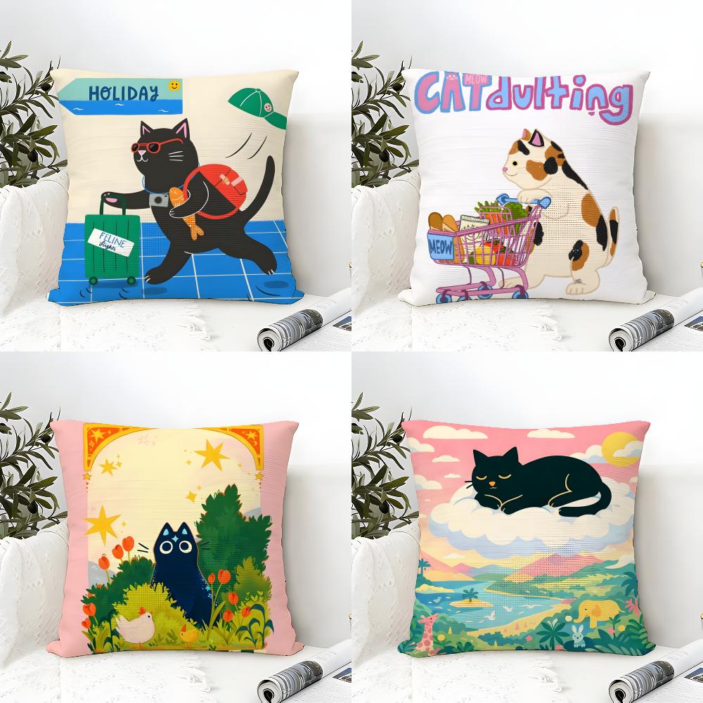 Cute Cat Illustrations Pillow Case Home Living Room Decoration Linen Pillowcover Pillow Cases Cushion Cover