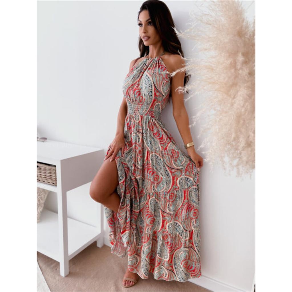 Tooxika Summer New Floral Backless Printed Dress Sleeveless Bohemian Long Dresses For Women