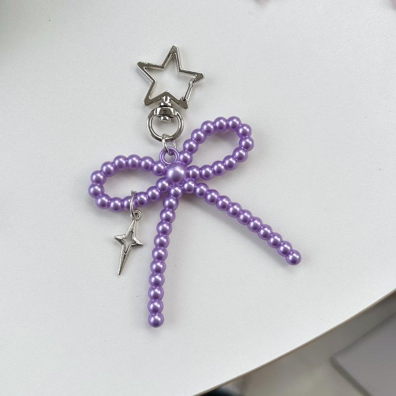 Bead Bow Lace Pearl Keychain INS Style Creative Pendant for Women Purse Handbag Lovely Gift