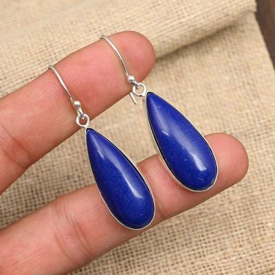 Lapis Lazuli Gemstone Handmade Sterling 925 Silver Earring Jewelry For Thanksgiving