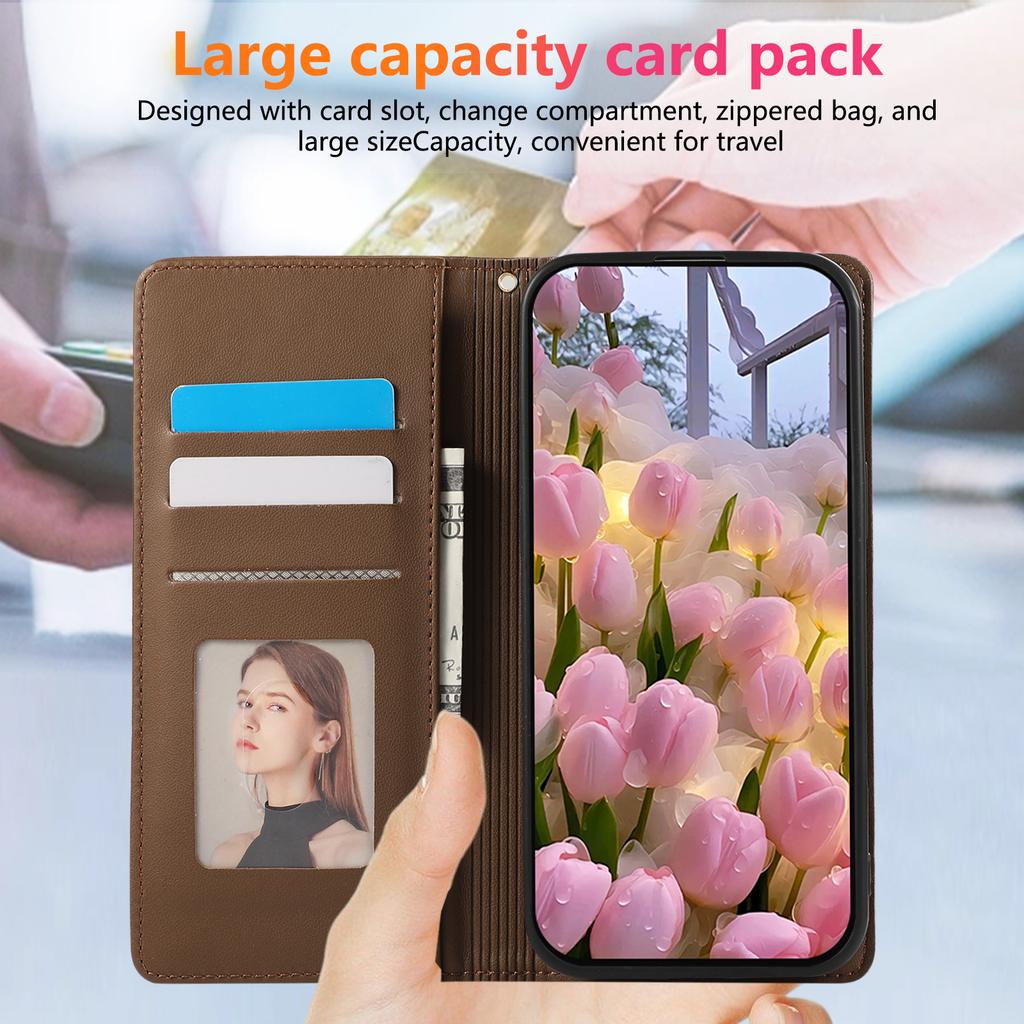 For iPhone 16e Case RFID Blocking Wallet Stand Rhombus Leather Phone Cover with Wrist Strap