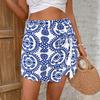 Women's Summer Boho Wrap Skirt Floral Print High Waisted Knot Side Short Vacation Beach Mini Skirt