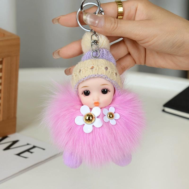 Cute Cute Fun Real Fox Hairball Doll Keychain Car Book Bag Pendant Children's Hairstyle Pendant