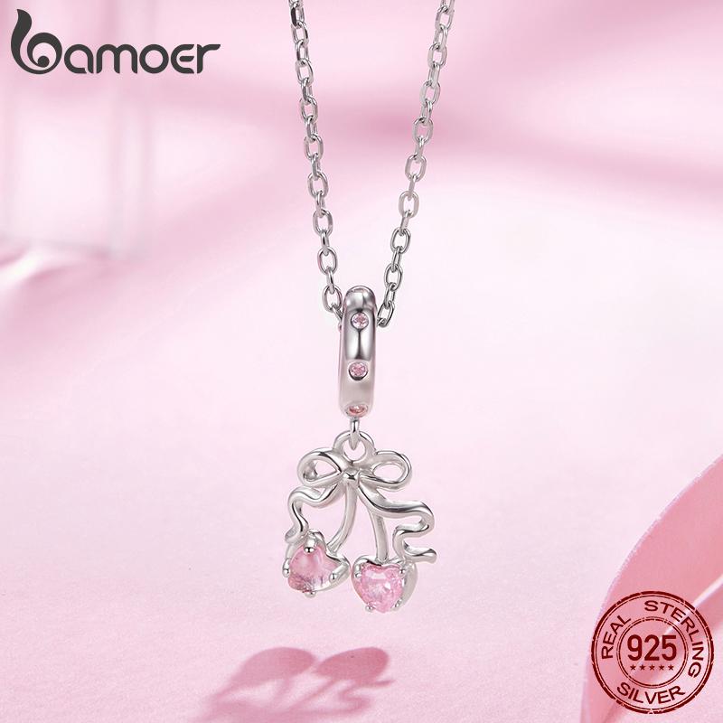 WOSTU 925 Silver Pink High Heel Charm Champagne Pendant Cherry Bead Fit Bracelet Necklace Sweet Girl Birthday DIY Jewelry Gift