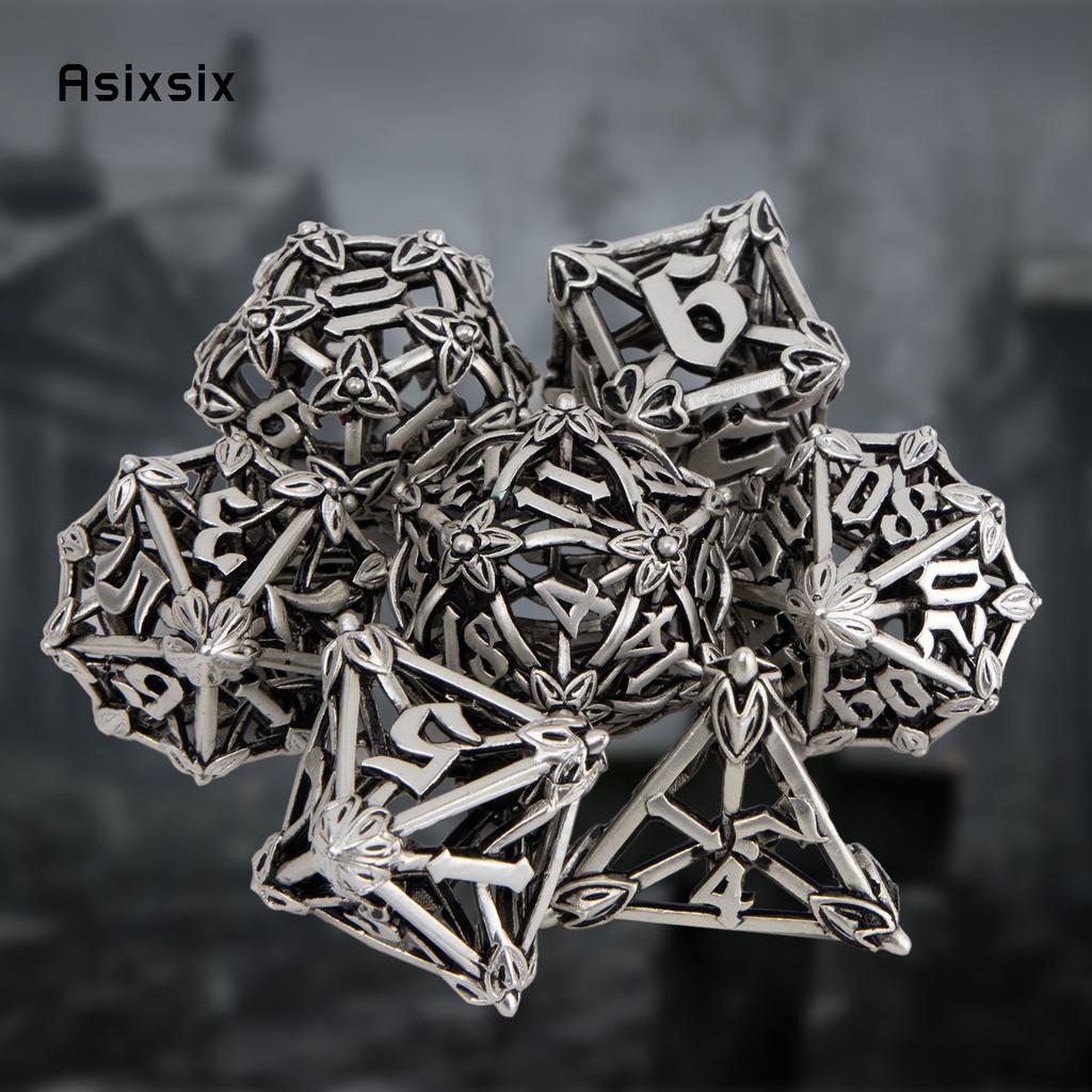 7 Pcs White Leaf Flower Metal Dice Hollow Metal Polyhedral Dice Set Suitable For Role-Playing Dice PropBoard Game Gift