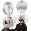 Leugnen: Automata 2B 9S Anime Cos Perücke Silber Grau Kurz Gerade Cosplay Synthetische Perücke YoRHa Nr. 9 Modell S Perücke