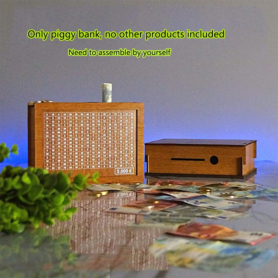 1pc DIY Wooden piggy bank with Savings Targets and Number,1000/5000/10000 Reusable Money Bank suitable for couples,elders,and adults.