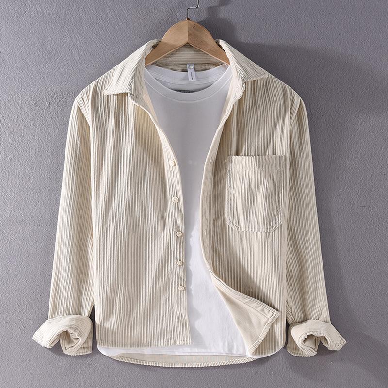 Autumn and Winter Shirts for Men Japanese Style Men Clothing Solid Color Long Sleeve Corduroy Shirt Daily Casual Top Simple