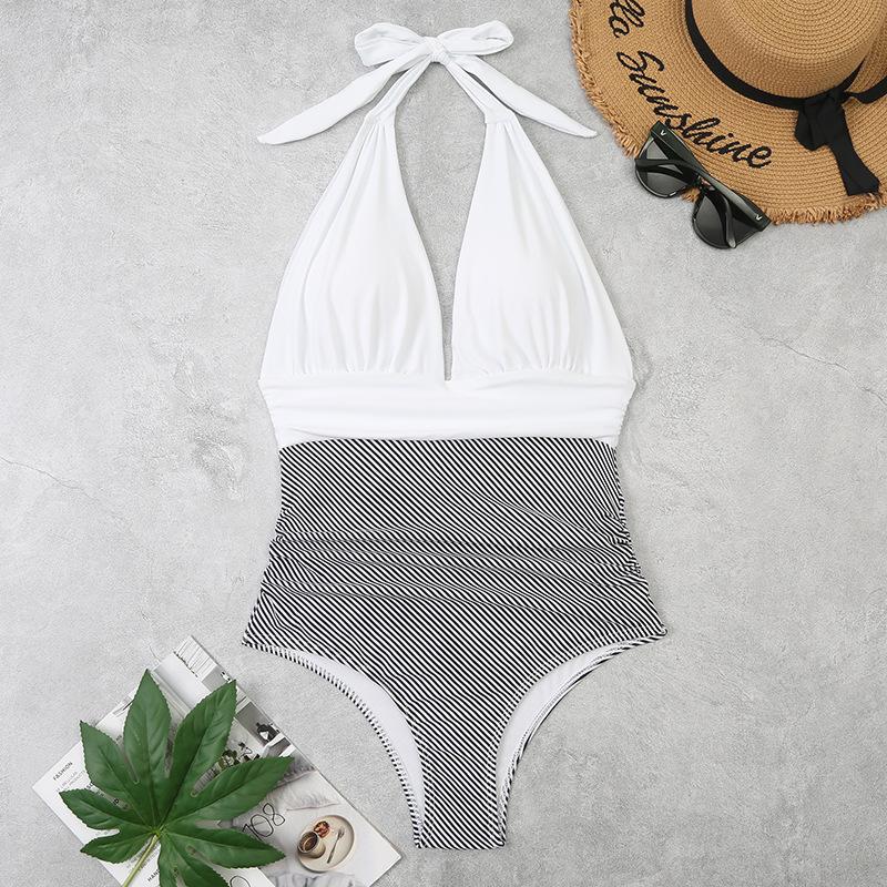 Women’s Printed Halter Monokini Bathing Suit One-Piece Padded Swimsuit, Backless Bikini Swimwear