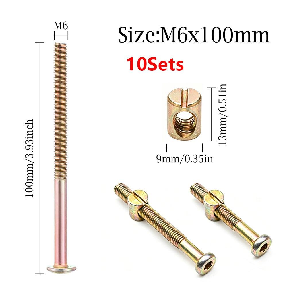 10Pcs 40-100mm M6 Furniture Bolts  for Bed Frame Chair Cabinet Furniture Assembly