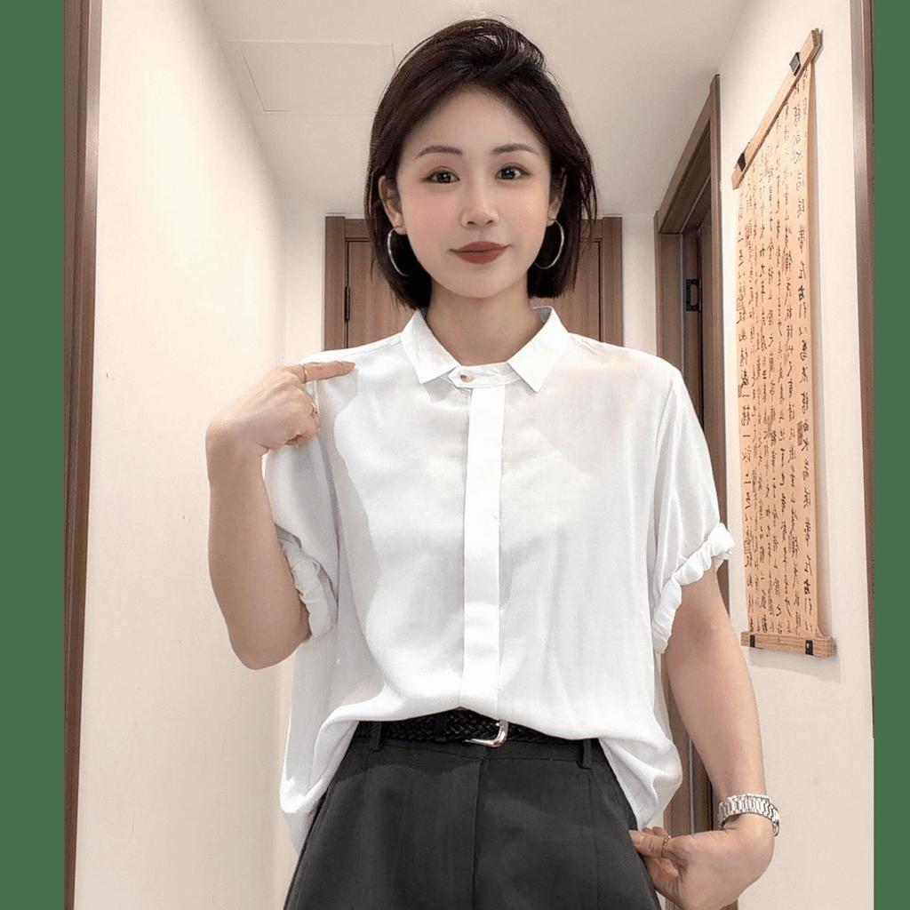 Summer high-end European popular shirt chic and unique foreign style short-sleeved shirt women