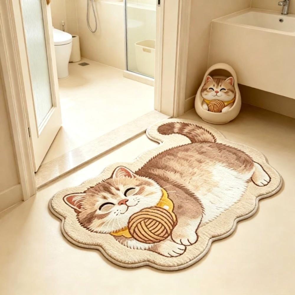 Soft Cat-Shaped Area Rug 2D Bedside Door Mat Cute Entryway Floor Mat  Home Decor