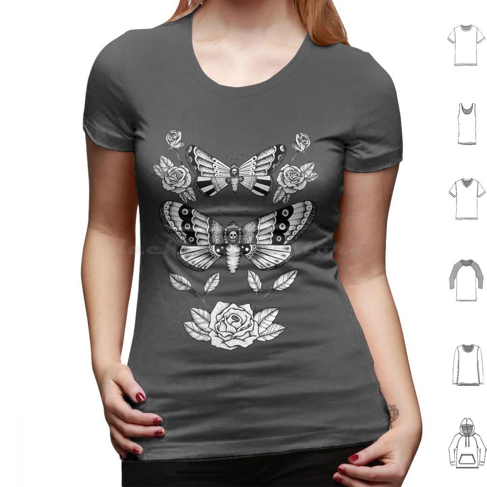 Death Moths T Shirt Big Size 100 Cotton Death Moth Roses Death Moths Moths Moth Black And White Fine Liner Detail Dot Work