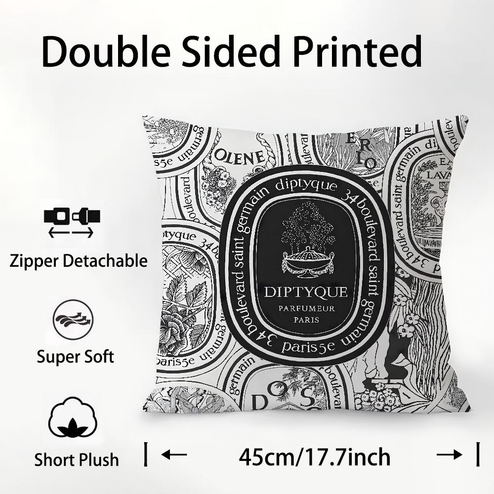 Luxury D-Diptyques Pillow Case Plush Fabric Soft Double Sided Print Sofa Cushion Cover Throw Pillow Covers