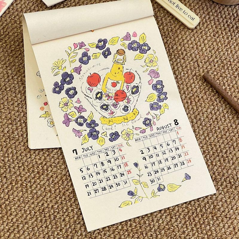 2027 Wall Hanging Calendar Pre-punched Holes Hand Drawn Afternoon Tea Floral Patterns for Home Use