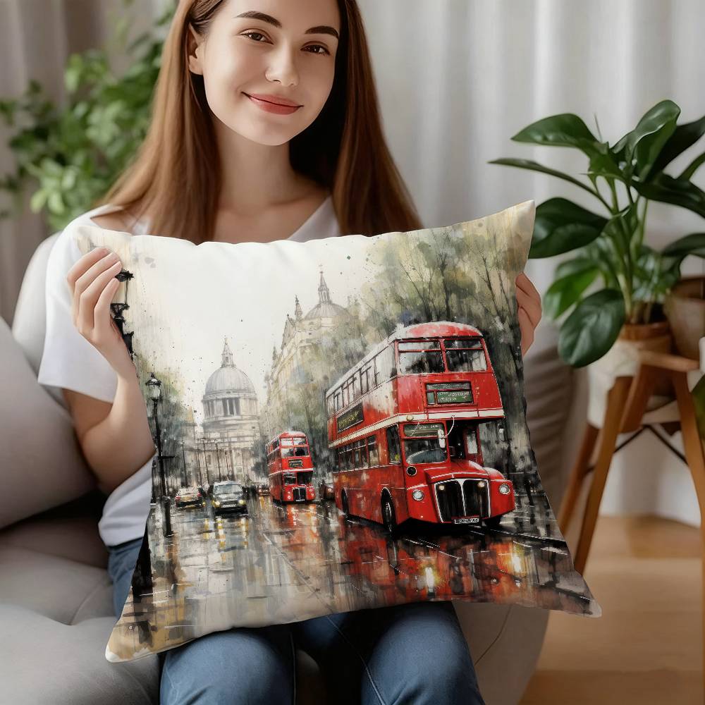 

Наволочка с принтом лондонского красного автобуса, короткий плюш, двусторонняя печать, квадратные наволочки для диванных подушек, декор для дома 12x12Inch